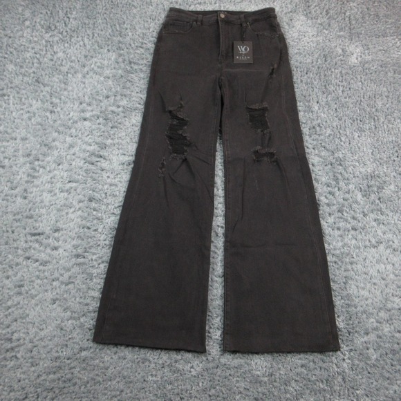 Risen Jeans Denim - Risen Jeans Jeans Womens 13 Black Wide-Leg High Rise Distressed 31x34.5* NWT